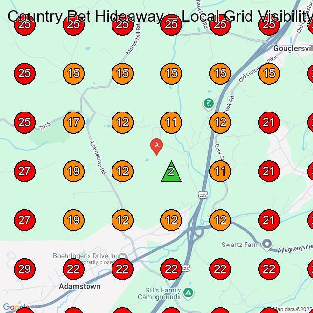 Country Pet Hideaway GeoGrid visibility map for Roofing Contractor in Wernersville